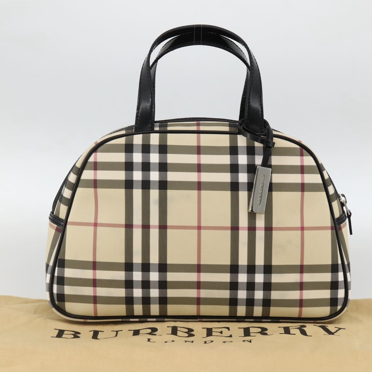 BURBERRY Nova Check Hand Bag PVC Beige Silver Auth ki6583A