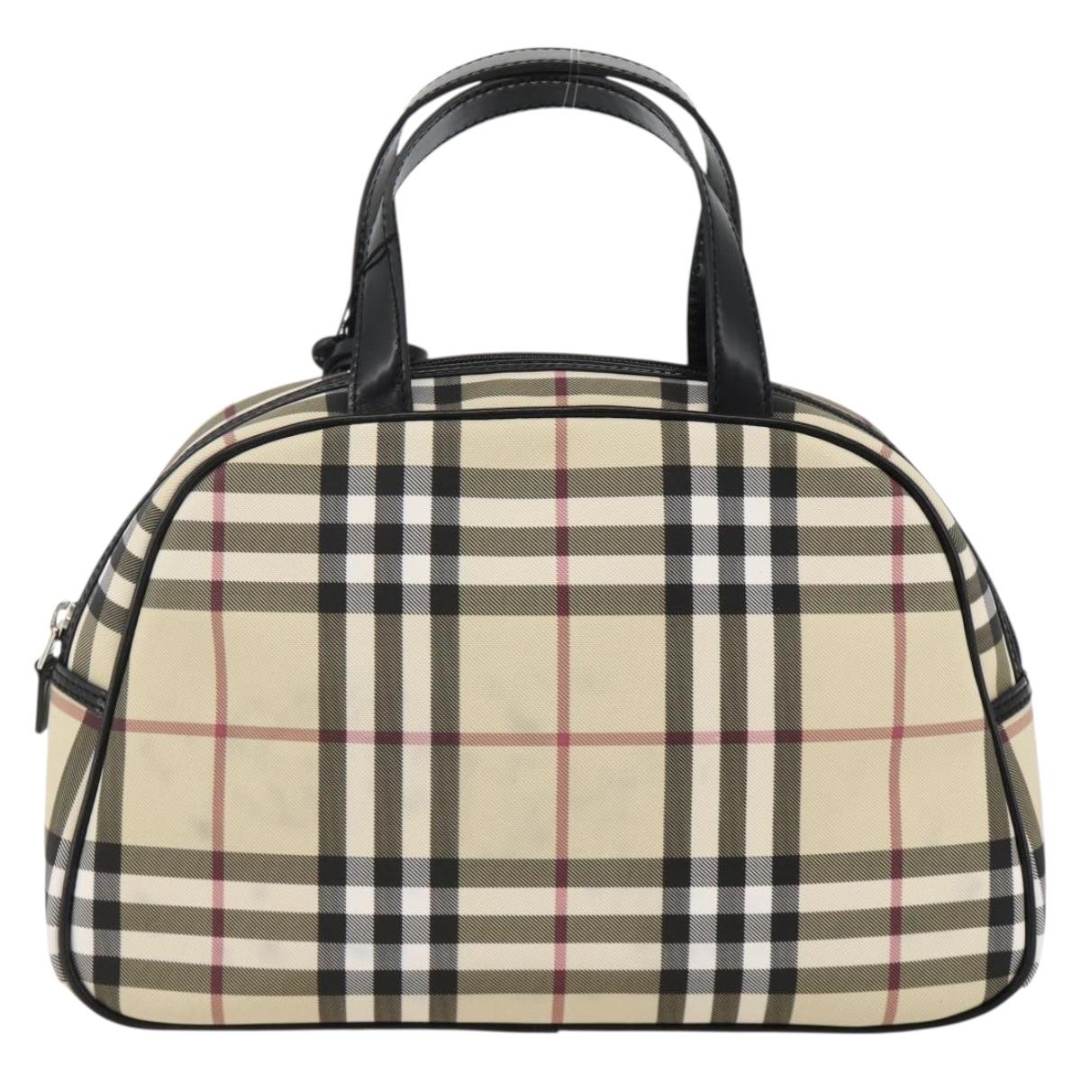 BURBERRY Nova Check Hand Bag PVC Beige Silver Auth ki6583A
