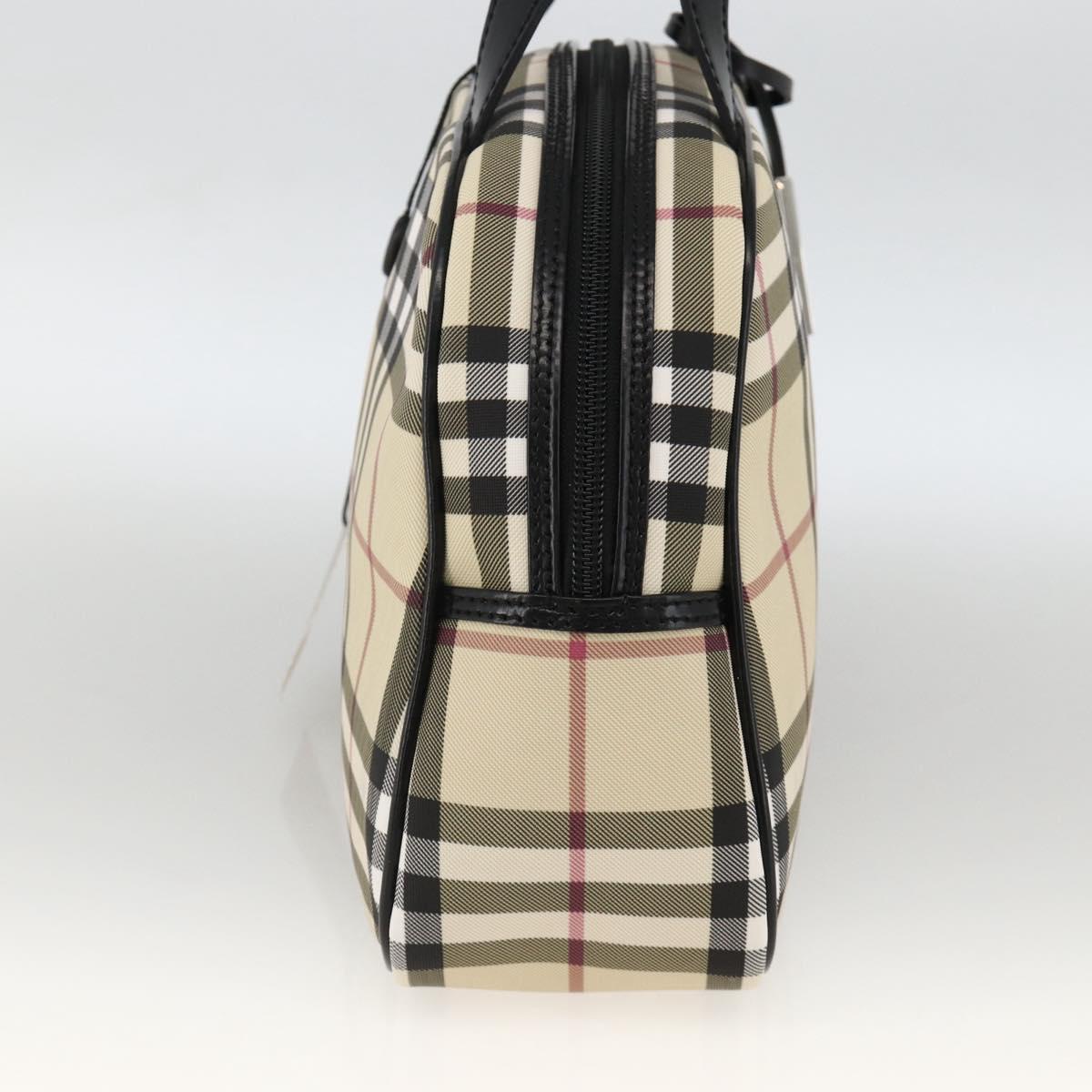 BURBERRY Nova Check Hand Bag PVC Beige Silver Auth ki6583A