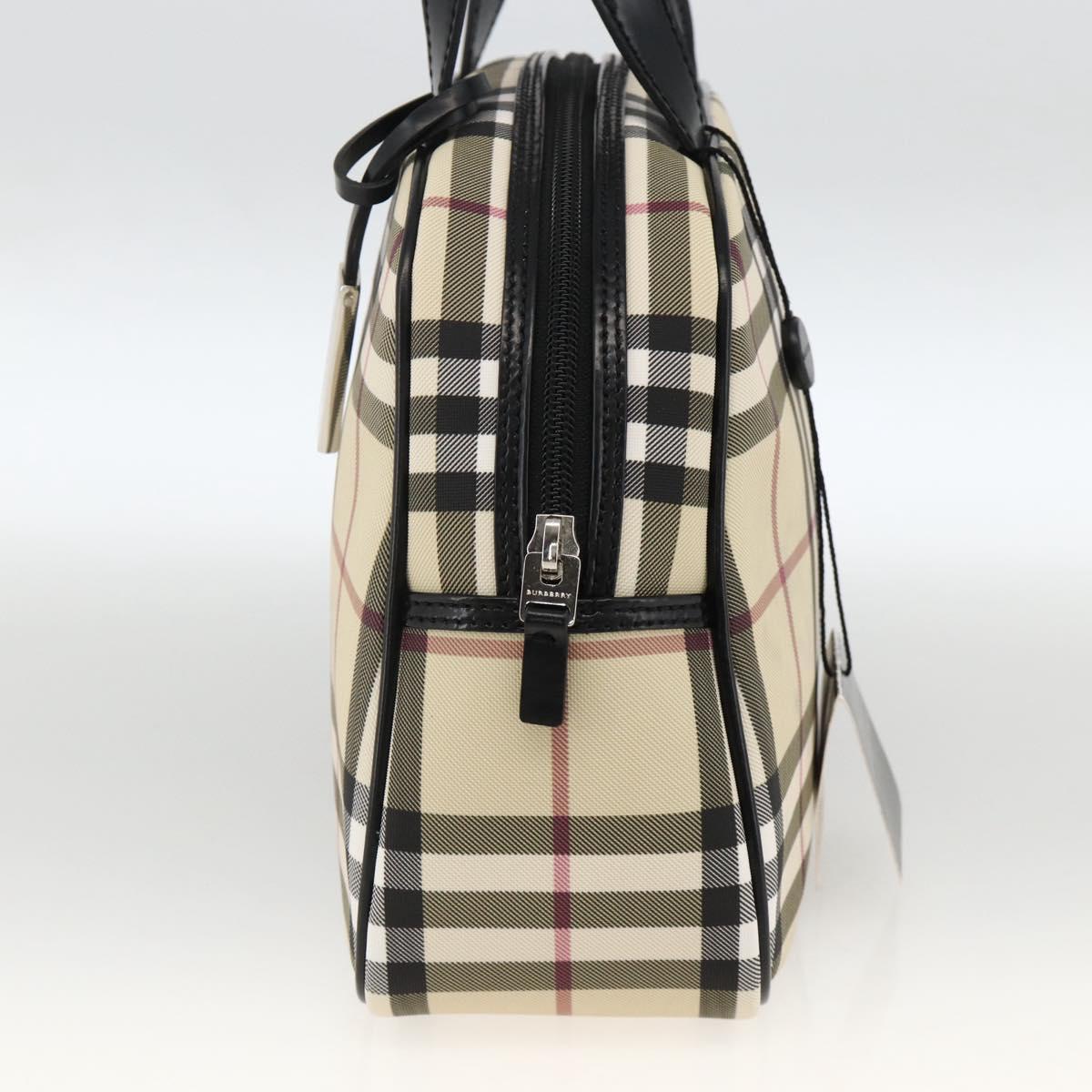 BURBERRY Nova Check Hand Bag PVC Beige Silver Auth ki6583A