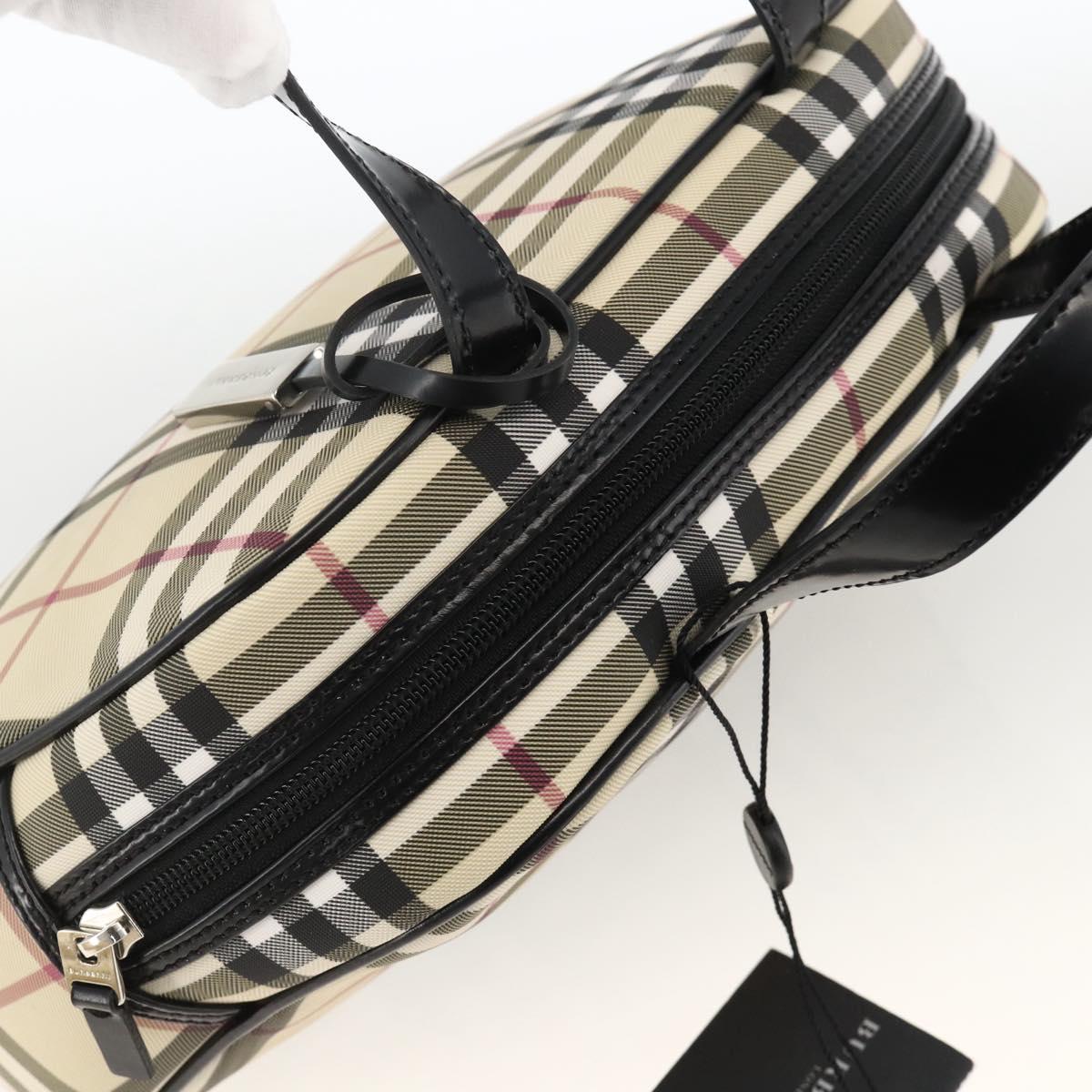 BURBERRY Nova Check Hand Bag PVC Beige Silver Auth ki6583A