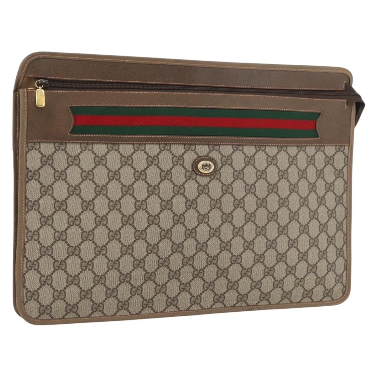 GUCCI GG Supreme Web Sherry Line Bag PVC Beige Gold 89 20 003 Auth ki6586A