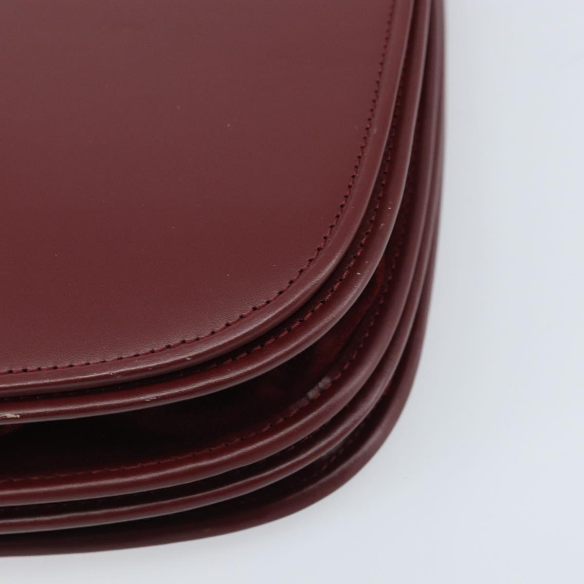 CARTIER Shoulder Bag Leather Bordeaux Gold Auth ki6589