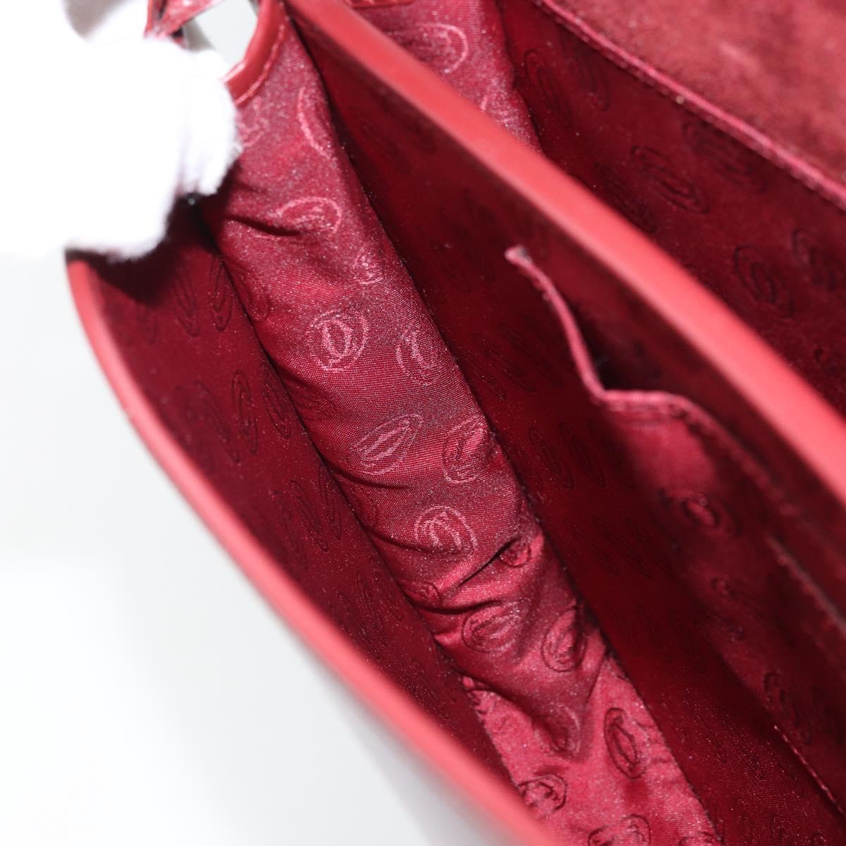 CARTIER Shoulder Bag Leather Bordeaux Gold Auth ki6589