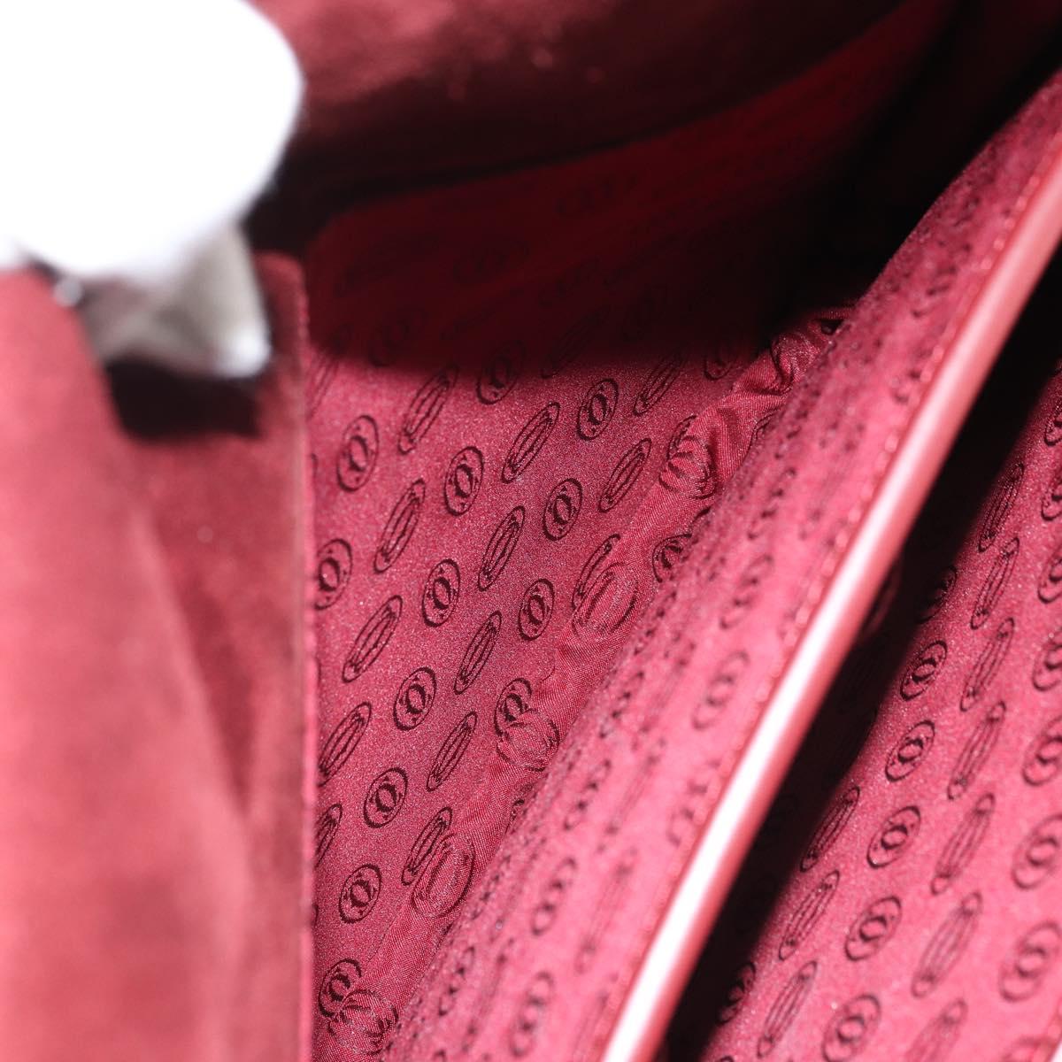 CARTIER Shoulder Bag Leather Bordeaux Gold Auth ki6589