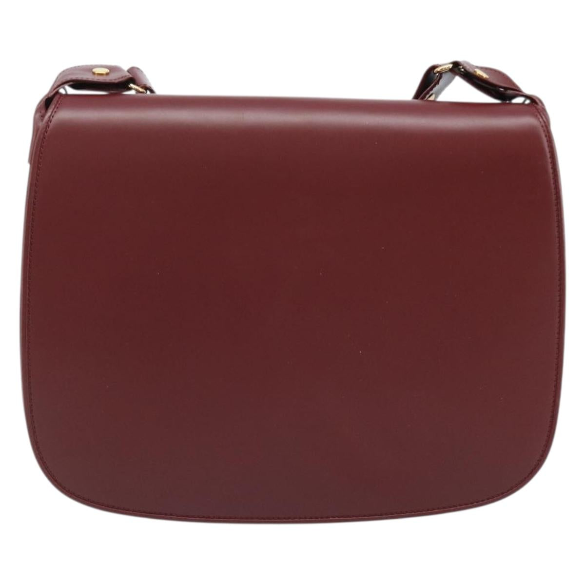 CARTIER Shoulder Bag Leather Bordeaux Gold Auth ki6589