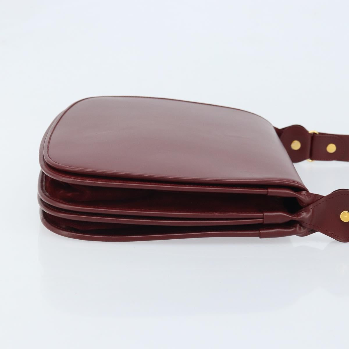 CARTIER Shoulder Bag Leather Bordeaux Gold Auth ki6589