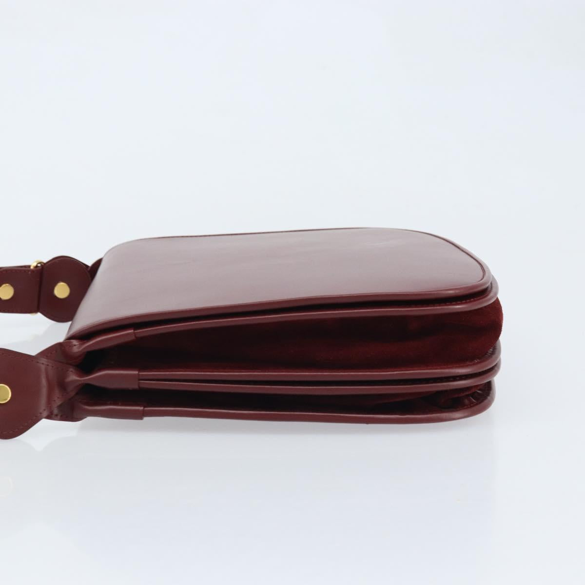 CARTIER Shoulder Bag Leather Bordeaux Gold Auth ki6589