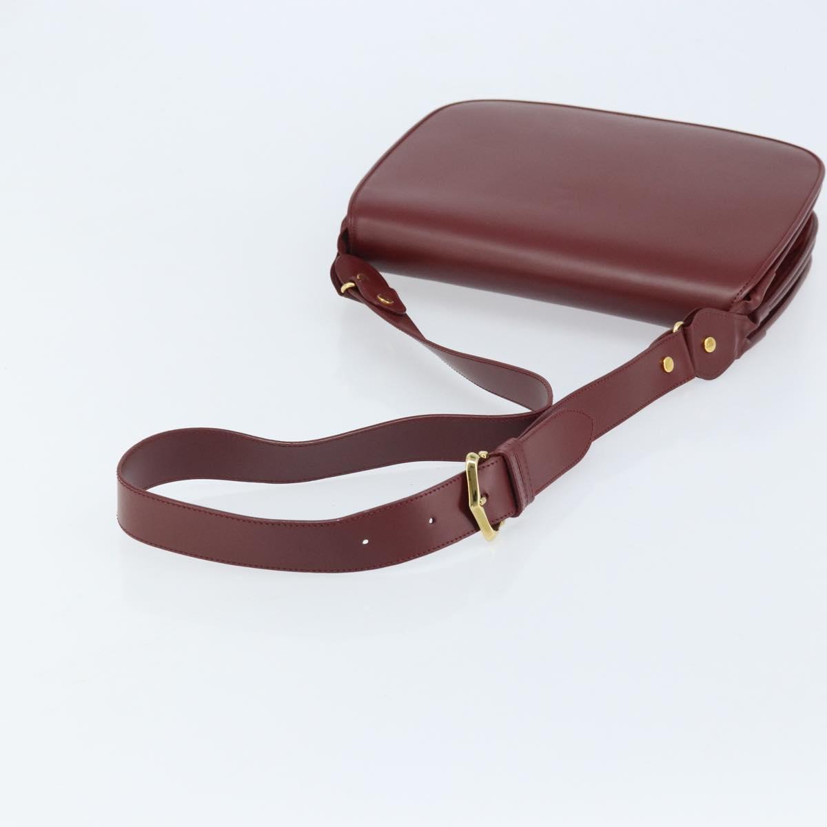 CARTIER Shoulder Bag Leather Bordeaux Gold Auth ki6589