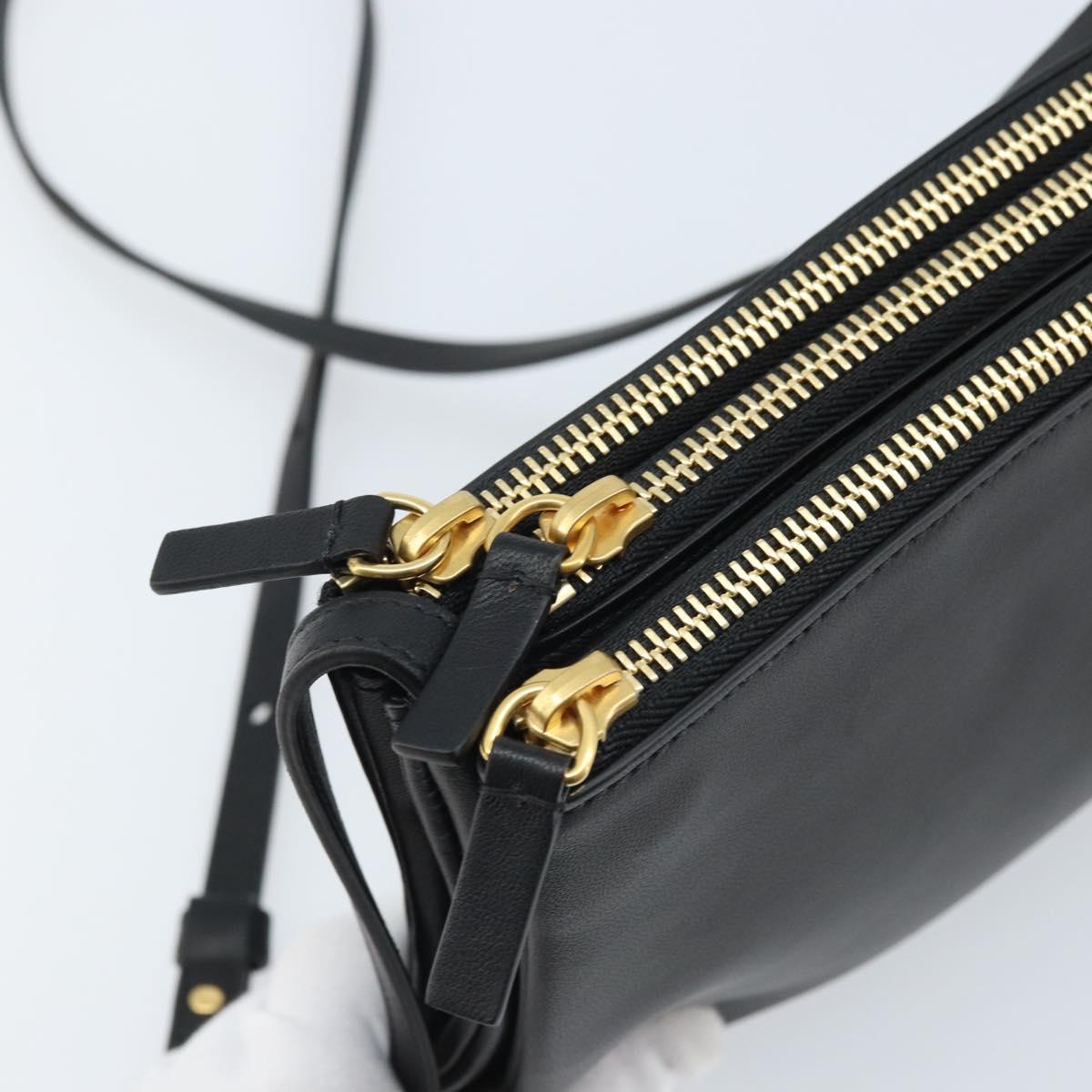 CELINE Shoulder Bag Leather Black Gold Auth ki6590V