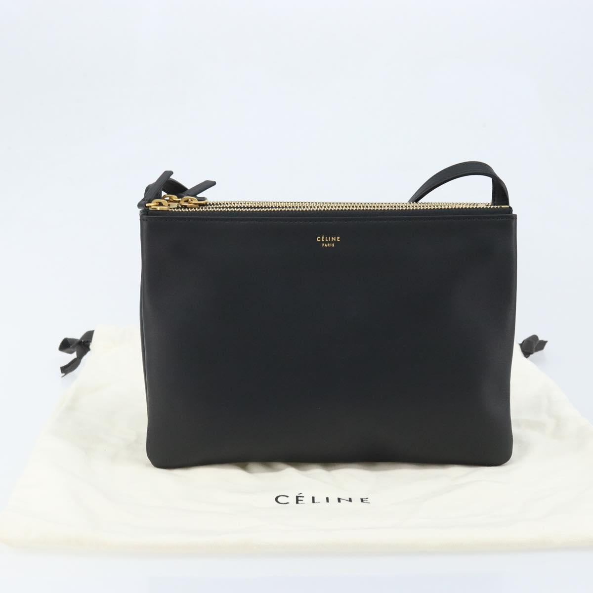 CELINE Shoulder Bag Leather Black Gold Auth ki6590V