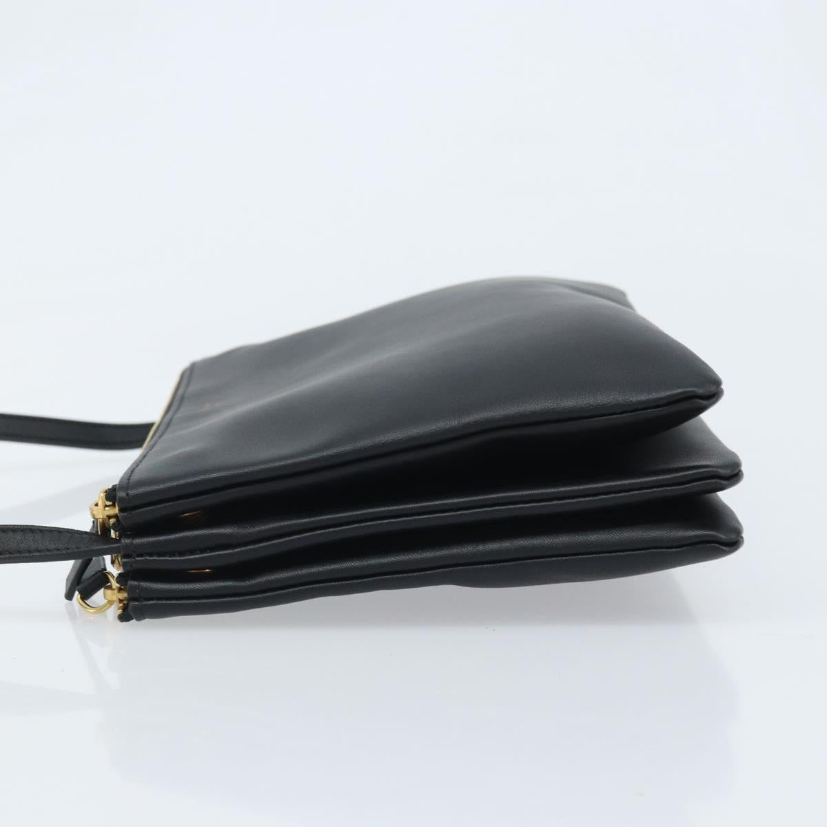 CELINE Shoulder Bag Leather Black Gold Auth ki6590V