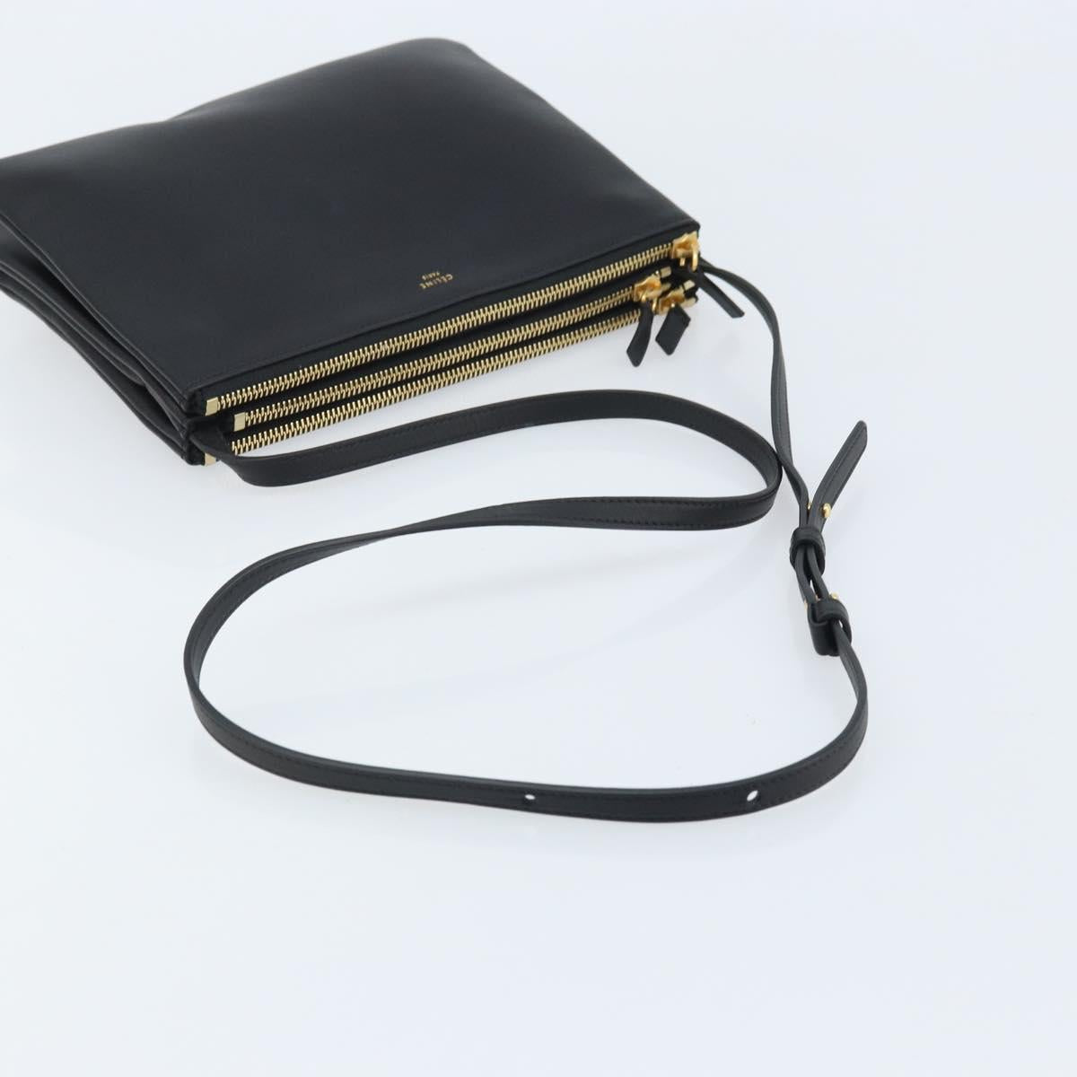 CELINE Shoulder Bag Leather Black Gold Auth ki6590V