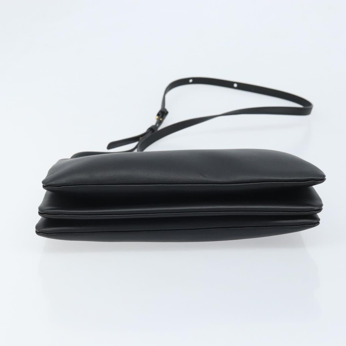 CELINE Shoulder Bag Leather Black Gold Auth ki6590V