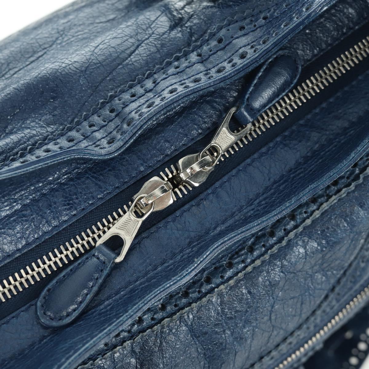 BALENCIAGA Giant City Hand Bag Leather 2way Blue Silver 258044 Auth ki6596SAM
