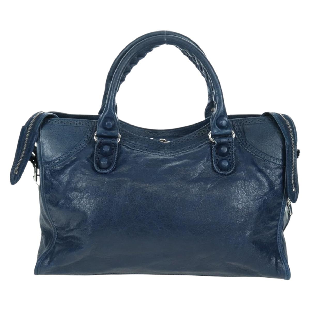 BALENCIAGA Giant City Hand Bag Leather 2way Blue Silver 258044 Auth ki6596SAM