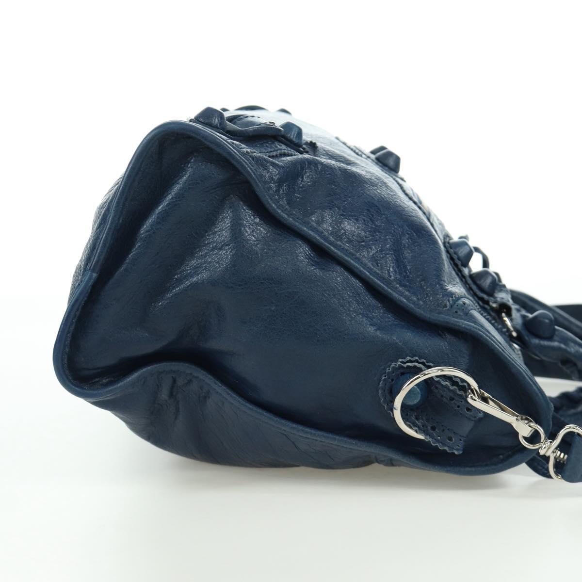 BALENCIAGA Giant City Hand Bag Leather 2way Blue Silver 258044 Auth ki6596SAM
