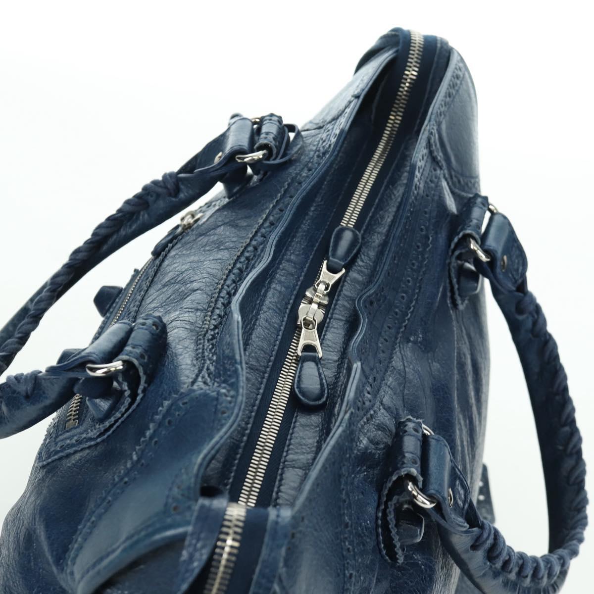 BALENCIAGA Giant City Hand Bag Leather 2way Blue Silver 258044 Auth ki6596SAM