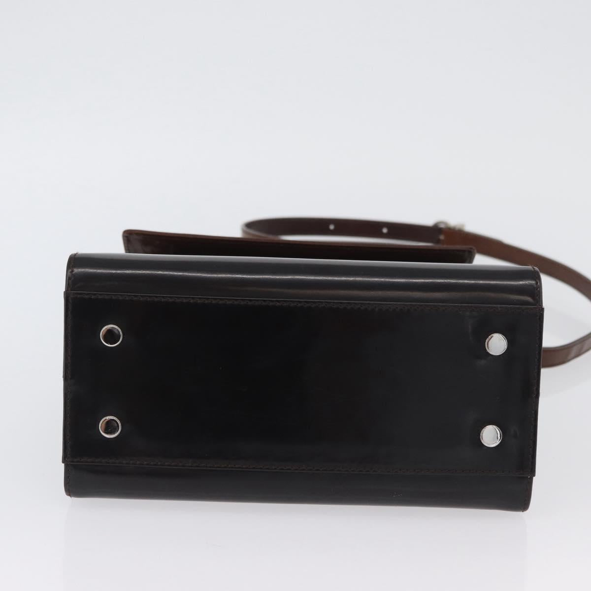 Salvatore Ferragamo Gancini Bag Patent leather 2way Black Silver Auth ki6599