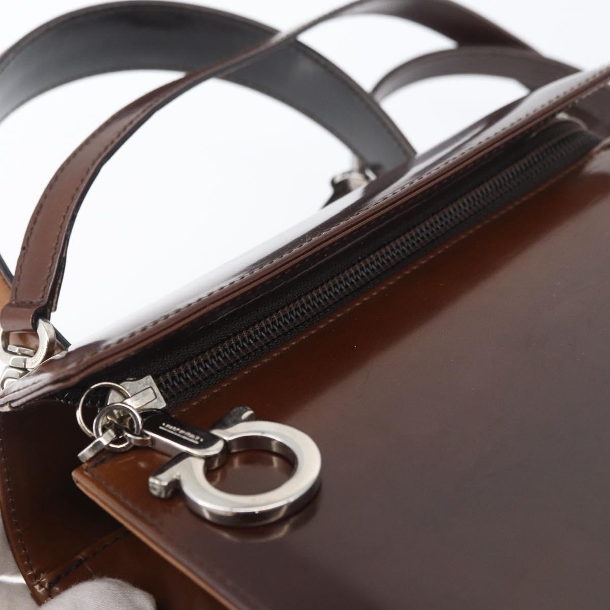 Salvatore Ferragamo Gancini Bag Patent leather 2way Black Silver Auth ki6599