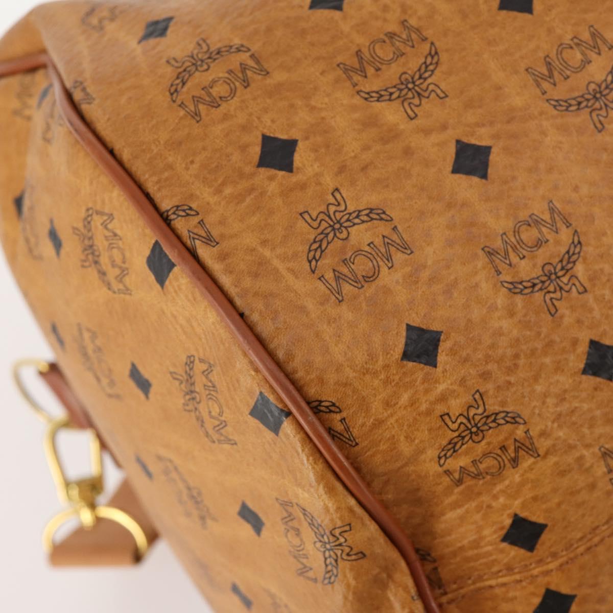 MCM Vicetos Logogram Boston Bag PVC Leather 2way Brown Gold Auth ki6602
