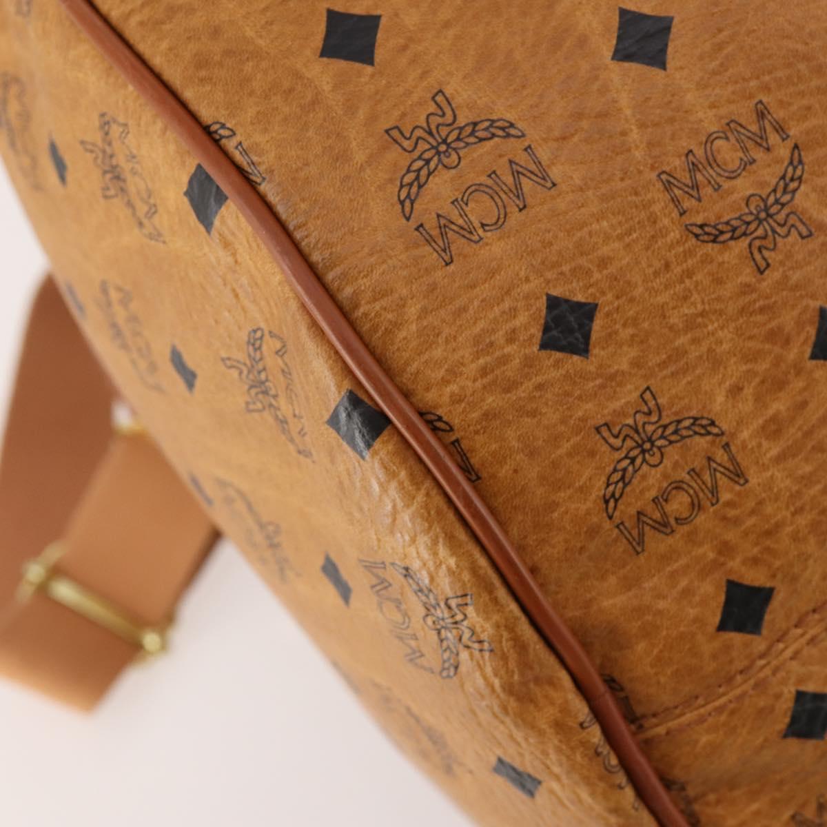 MCM Vicetos Logogram Boston Bag PVC Leather 2way Brown Gold Auth ki6602