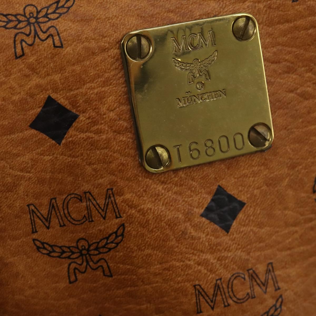 MCM Vicetos Logogram Boston Bag PVC Leather 2way Brown Gold Auth ki6602