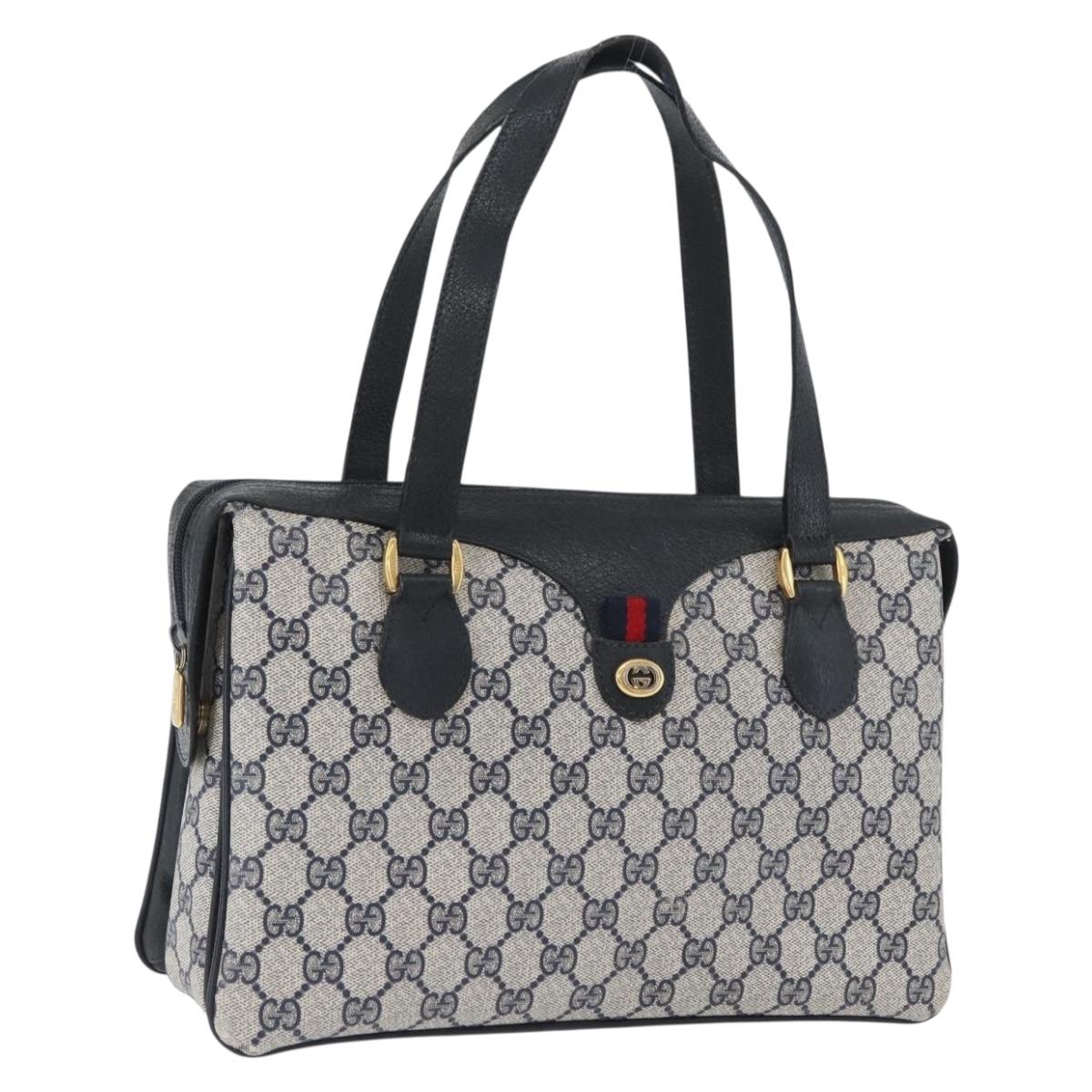 GUCCI GG Supreme Sherry Line Hand Bag PVC Navy Gold Red 41 02 079 Auth ki6604