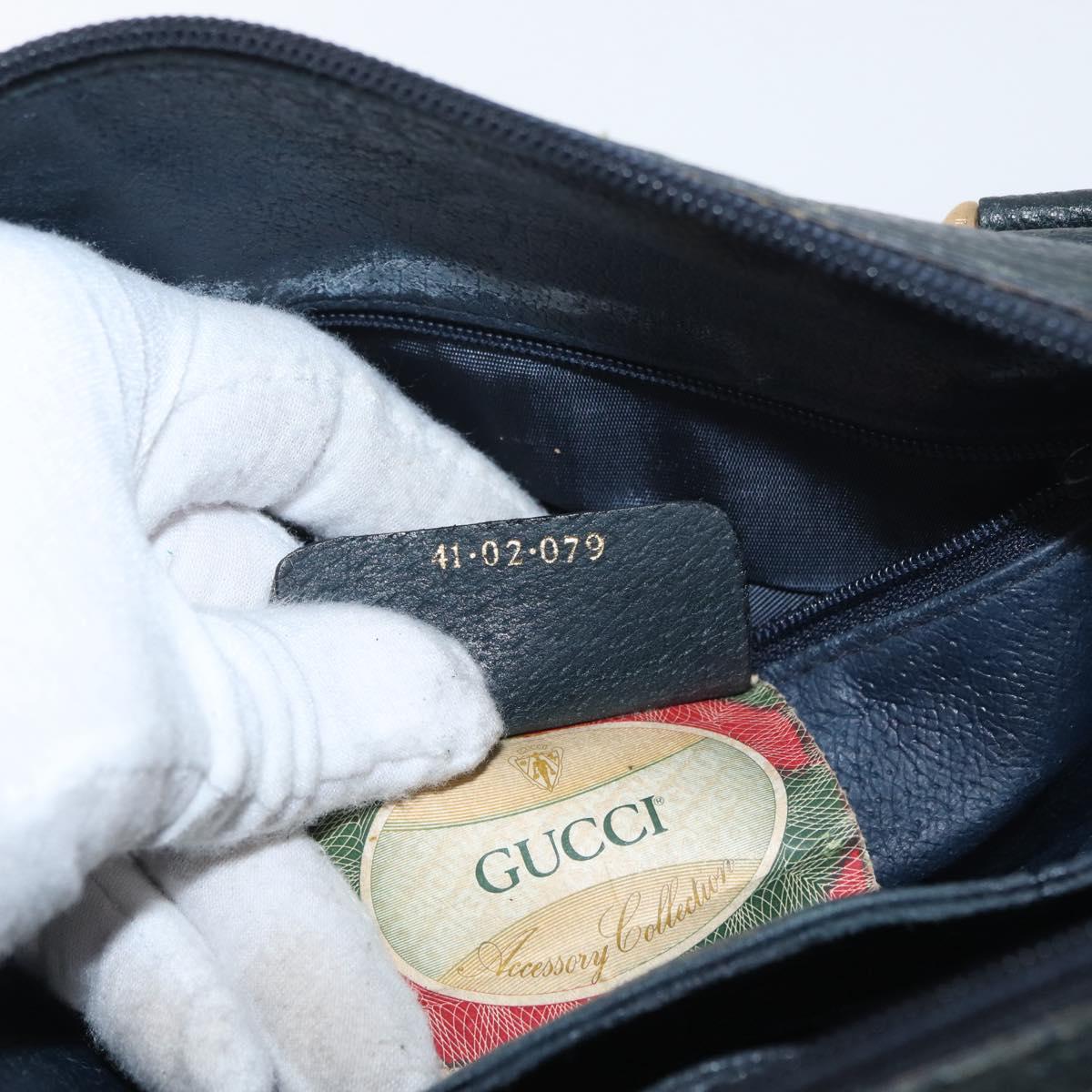 GUCCI GG Supreme Sherry Line Hand Bag PVC Navy Gold Red 41 02 079 Auth ki6604