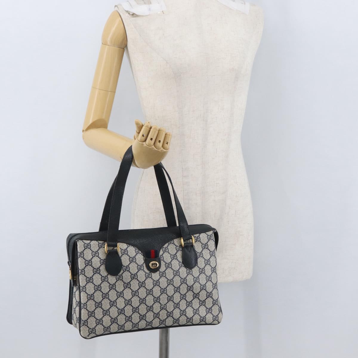 GUCCI GG Supreme Sherry Line Hand Bag PVC Navy Gold Red 41 02 079 Auth ki6604