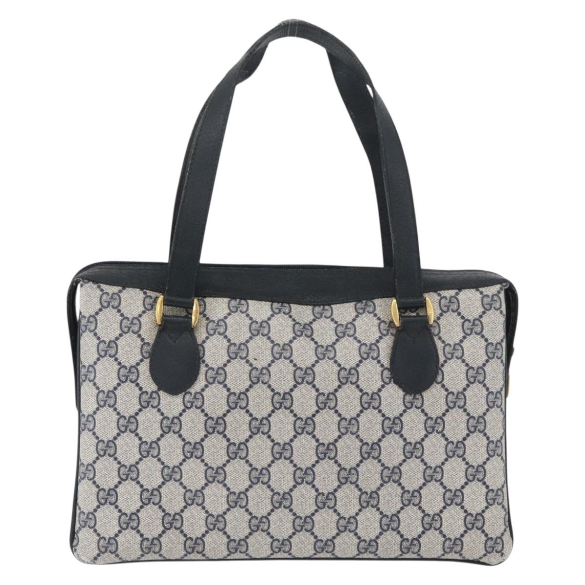 GUCCI GG Supreme Sherry Line Hand Bag PVC Navy Gold Red 41 02 079 Auth ki6604