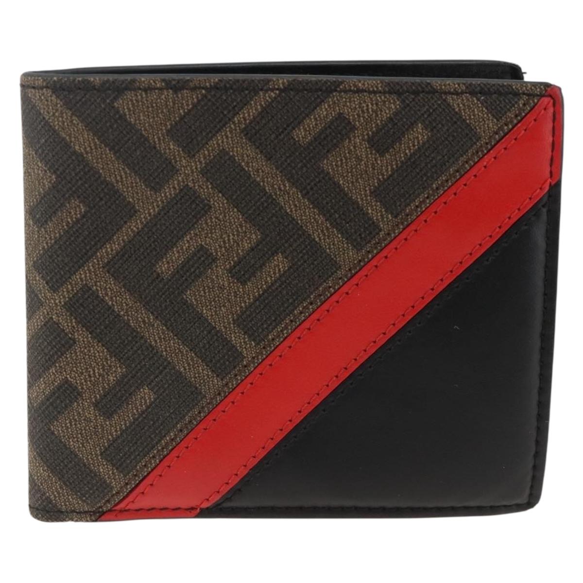 FENDI Zucca Canvas Wallet Black Brown Auth ki6612V