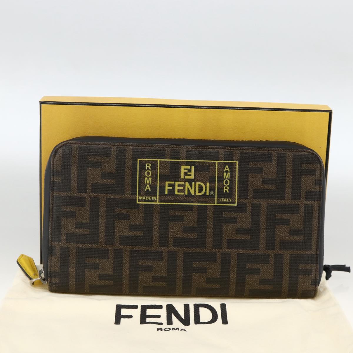 FENDI Zucca Canvas Long Wallet Black Brown Auth ki6613V