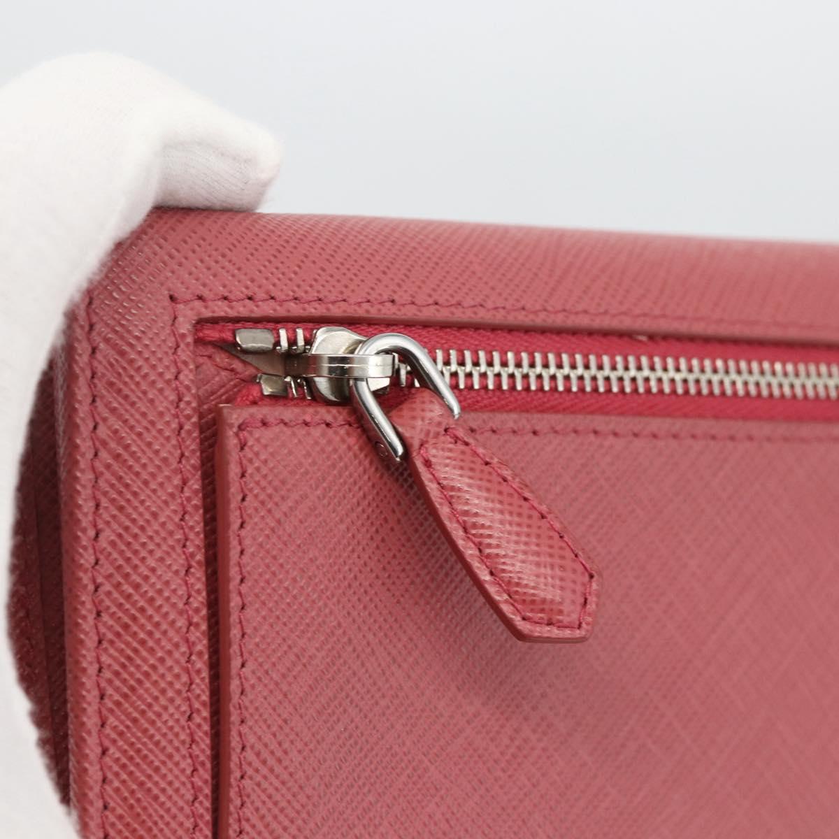 PRADA Long Wallet Safiano leather Pink Silver Auth ki6614