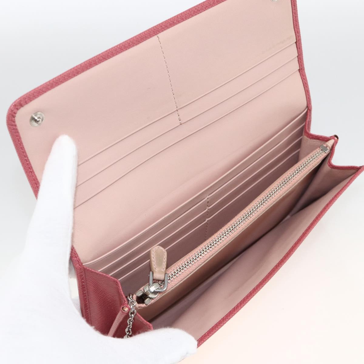 PRADA Long Wallet Safiano leather Pink Silver Auth ki6614