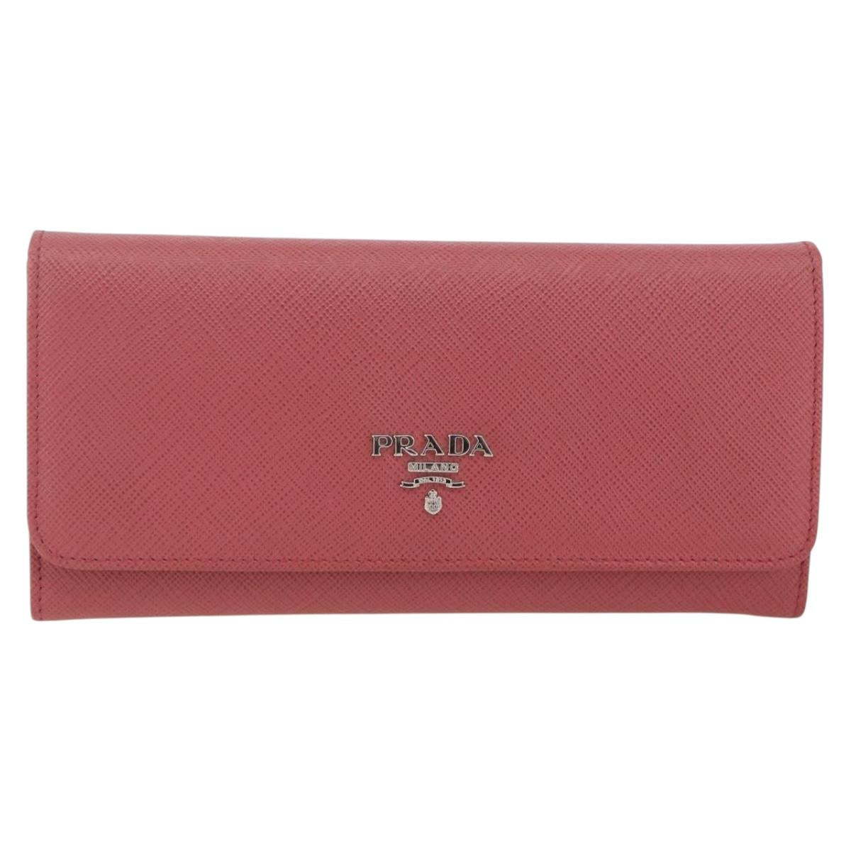 PRADA Long Wallet Safiano leather Pink Silver Auth ki6614