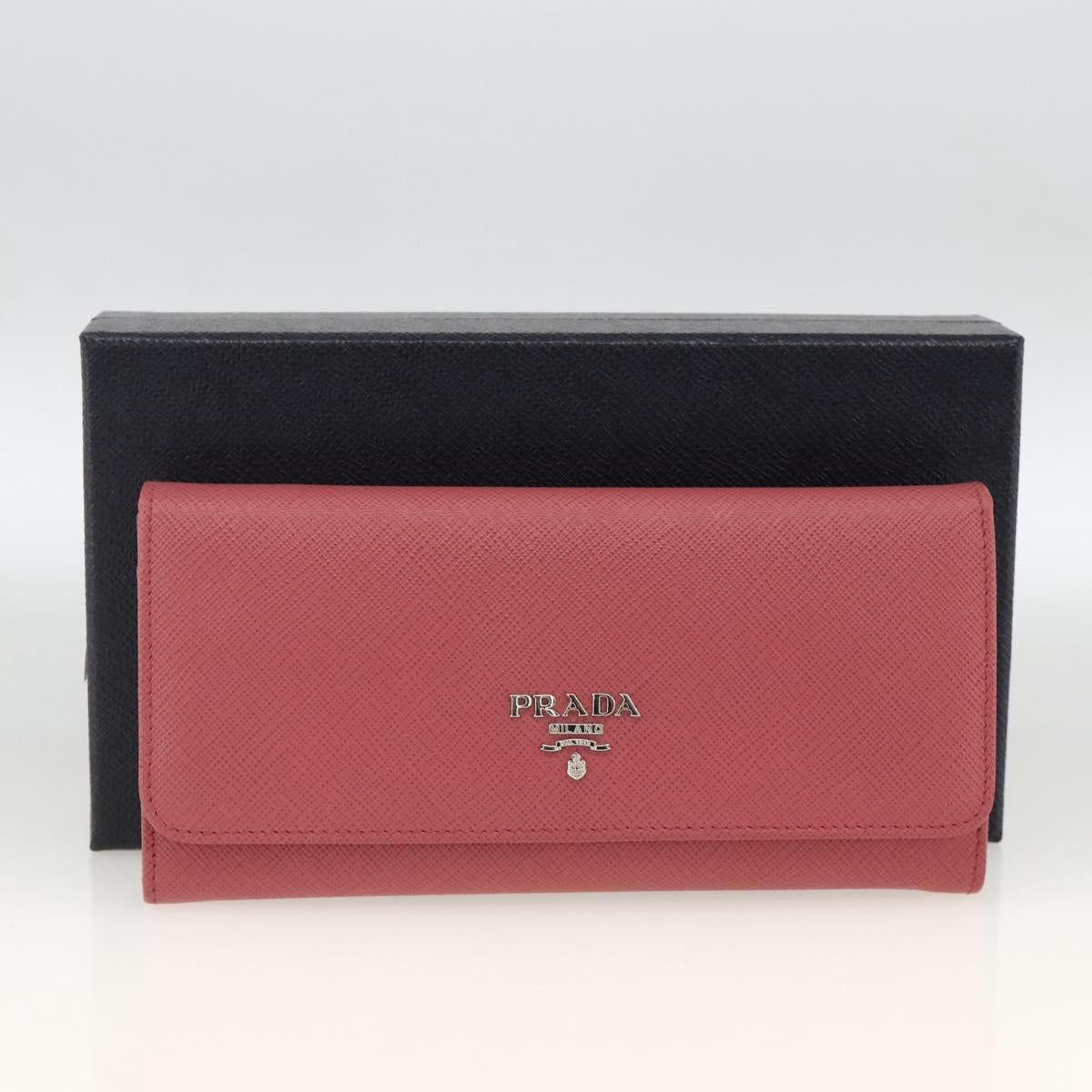 PRADA Long Wallet Safiano leather Pink Silver Auth ki6614