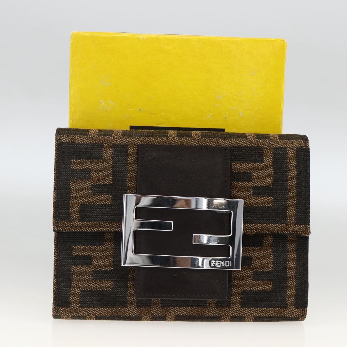 FENDI Zucca Canvas Wallet Black Brown Auth ki6616V