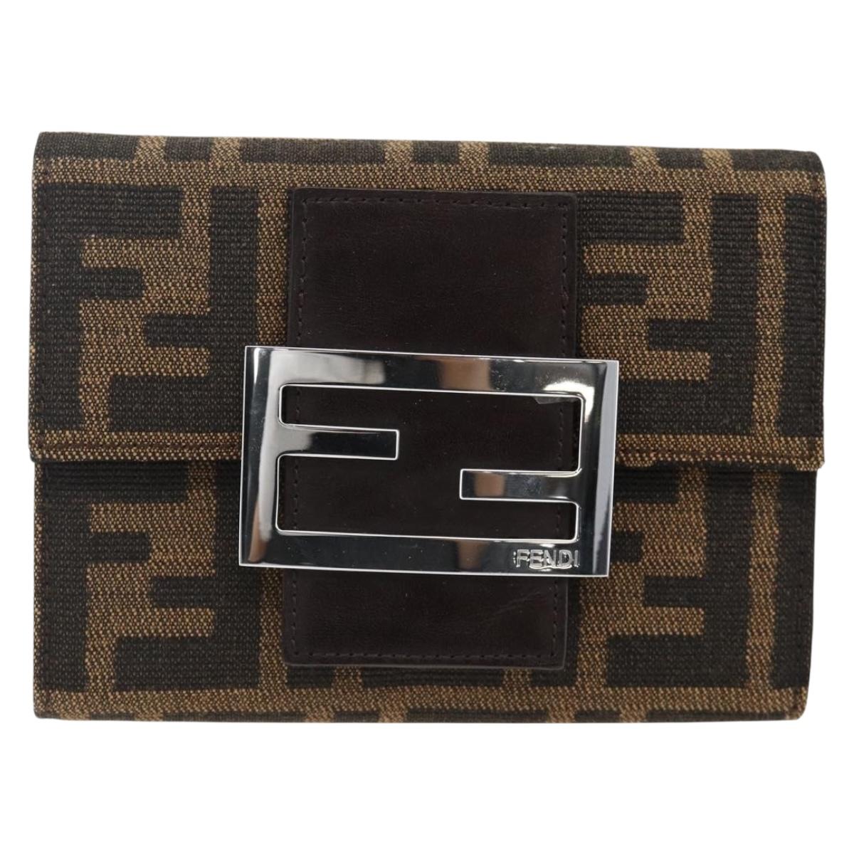 FENDI Zucca Canvas Wallet Black Brown Auth ki6616V