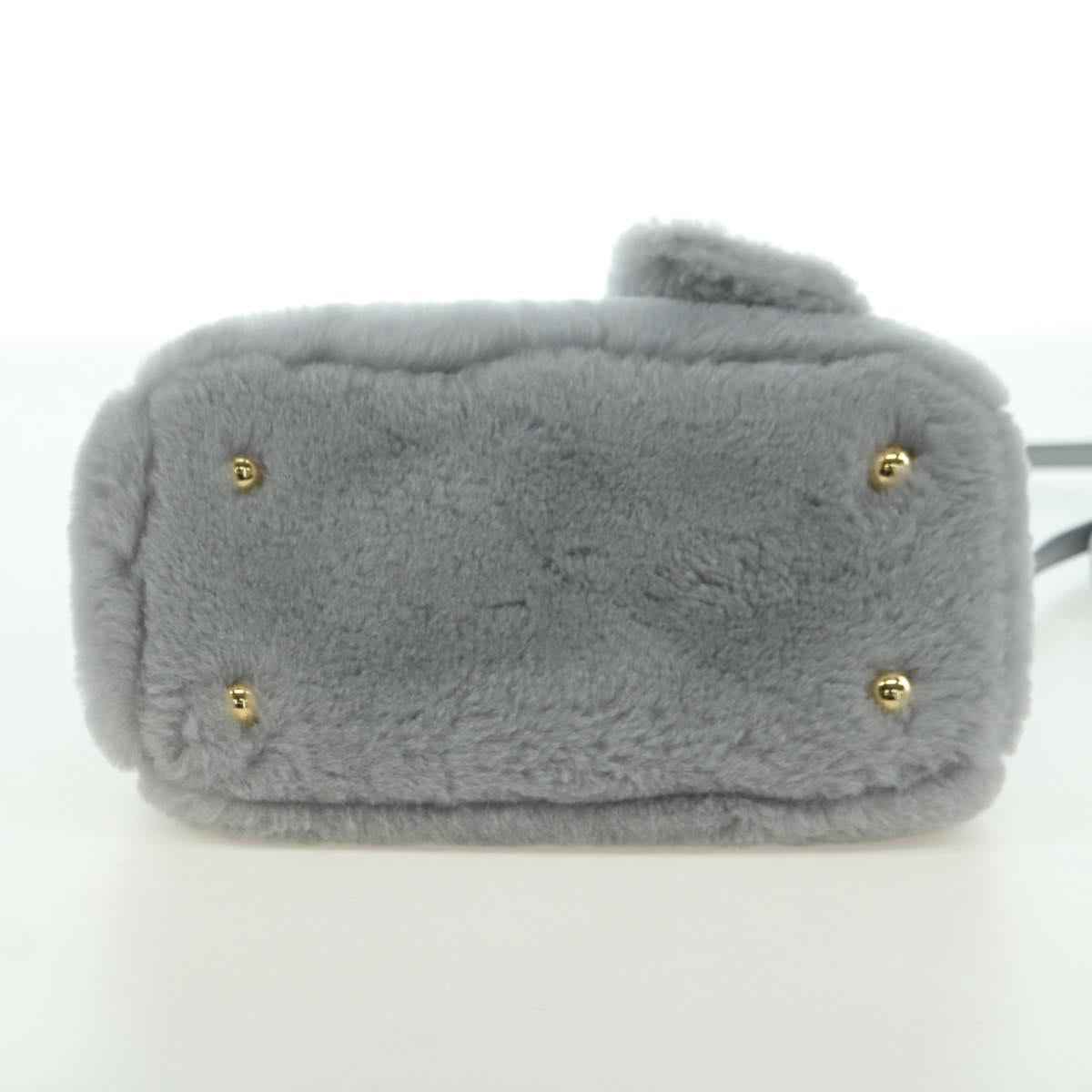 PRADA MONTONE Faux Fur Galleria Shoulder Bag Fur 2way Gray Gold Auth ki6631M