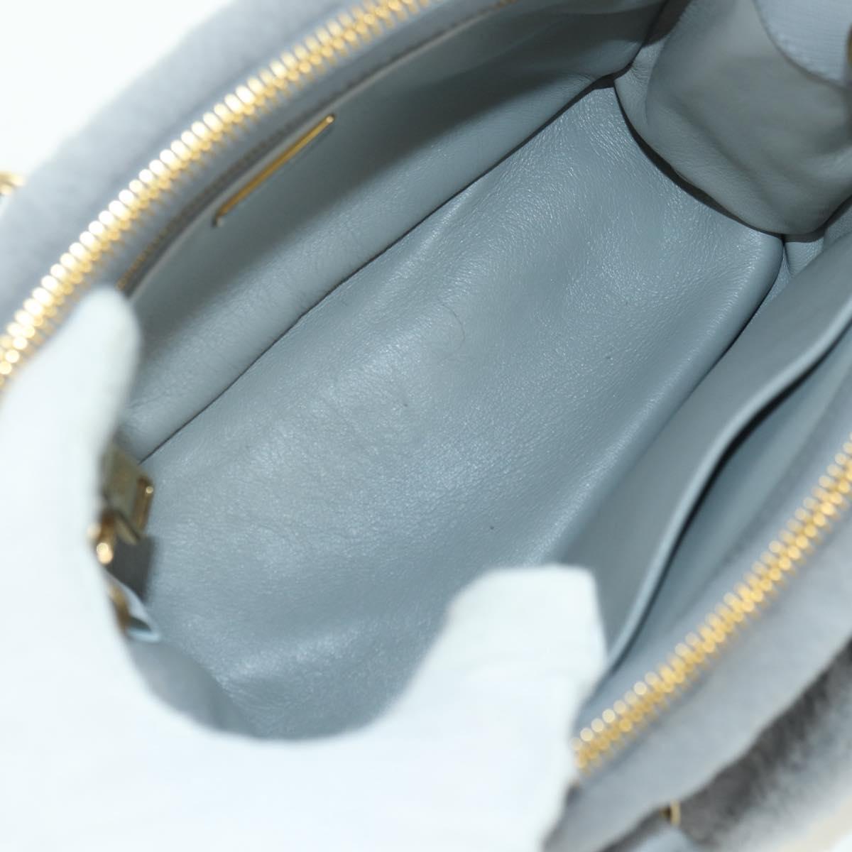 PRADA MONTONE Faux Fur Galleria Shoulder Bag Fur 2way Gray Gold Auth ki6631M