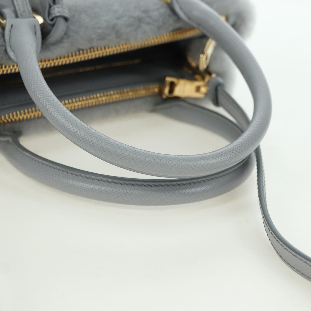 PRADA MONTONE Faux Fur Galleria Shoulder Bag Fur 2way Gray Gold Auth ki6631M