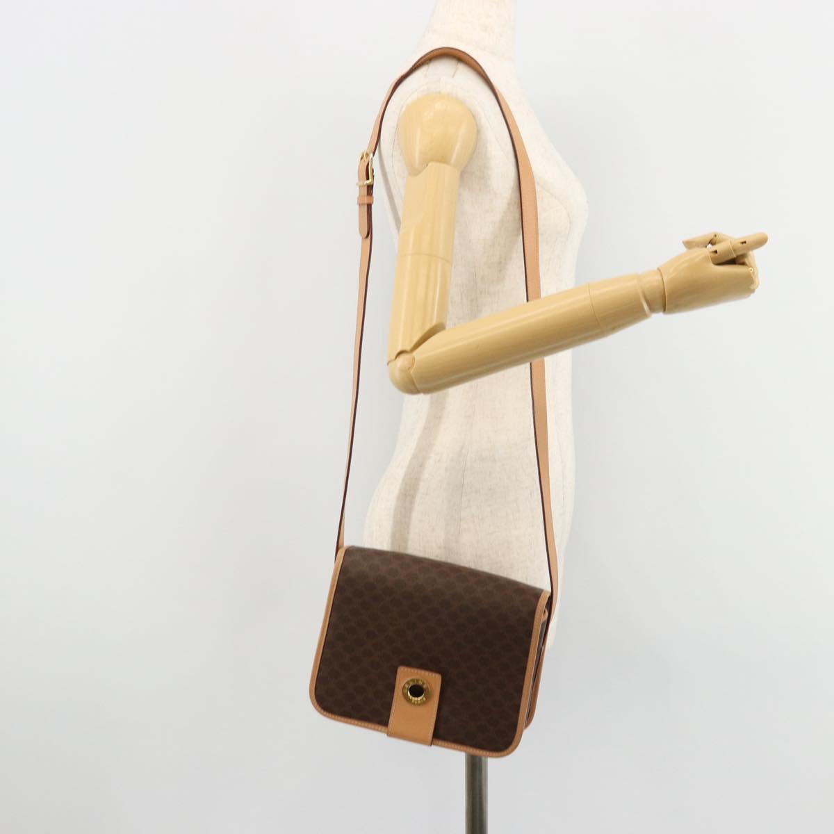 CELINE Macadam Canvas Shoulder Bag PVC Leather Brown Gold Auth ki6633A
