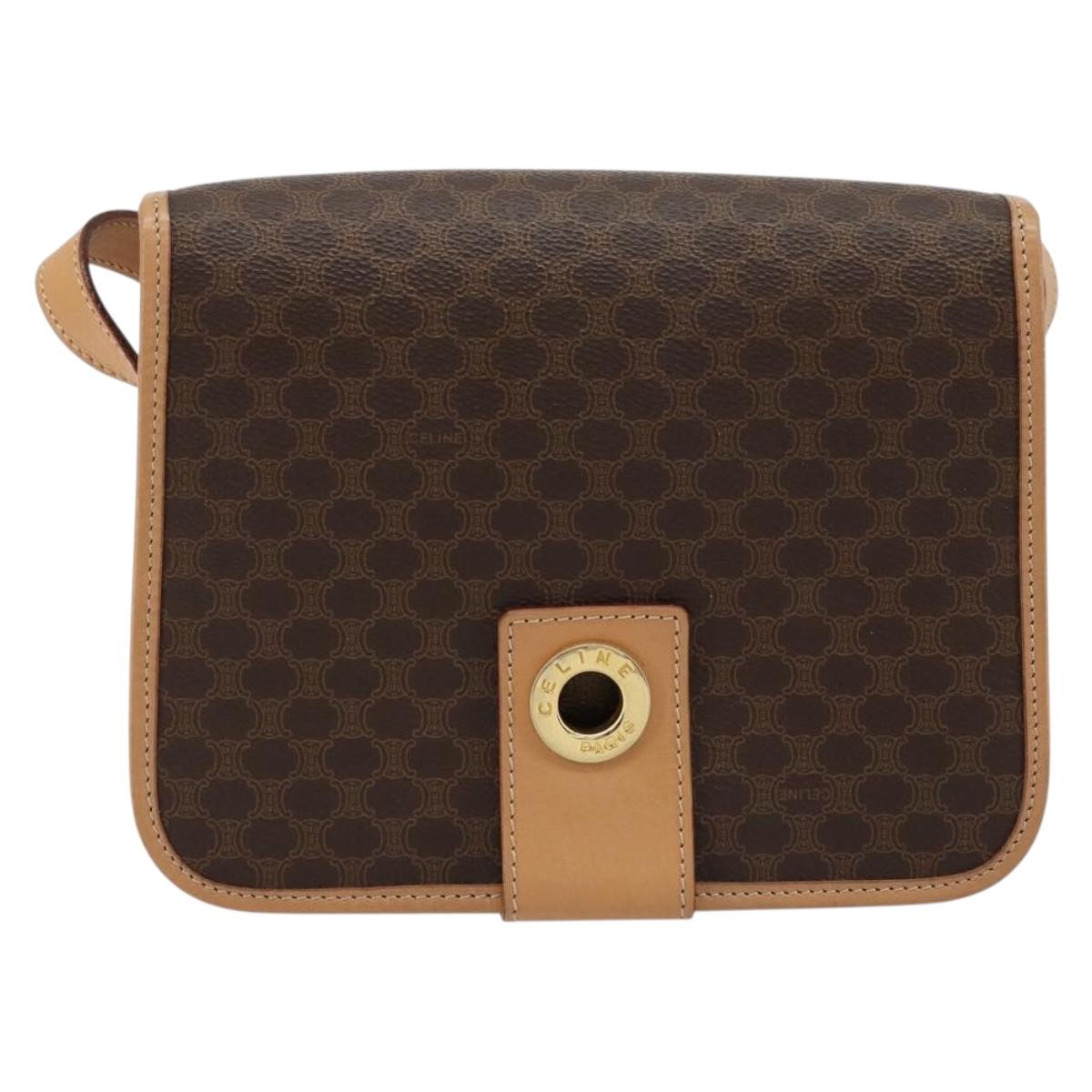 CELINE Macadam Canvas Shoulder Bag PVC Leather Brown Gold Auth ki6633A