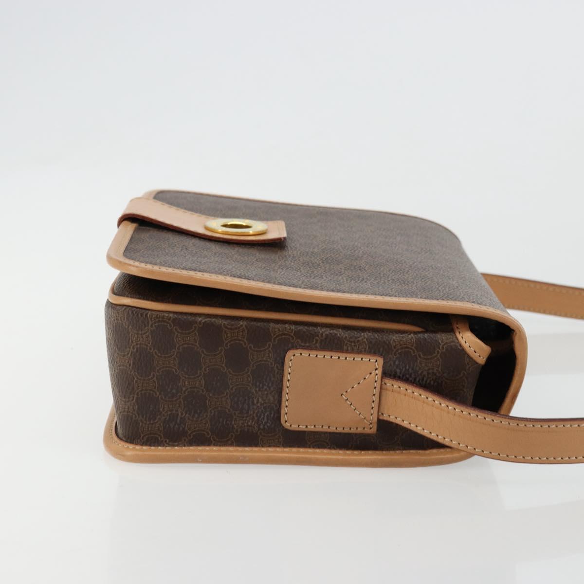 CELINE Macadam Canvas Shoulder Bag PVC Leather Brown Gold Auth ki6633A