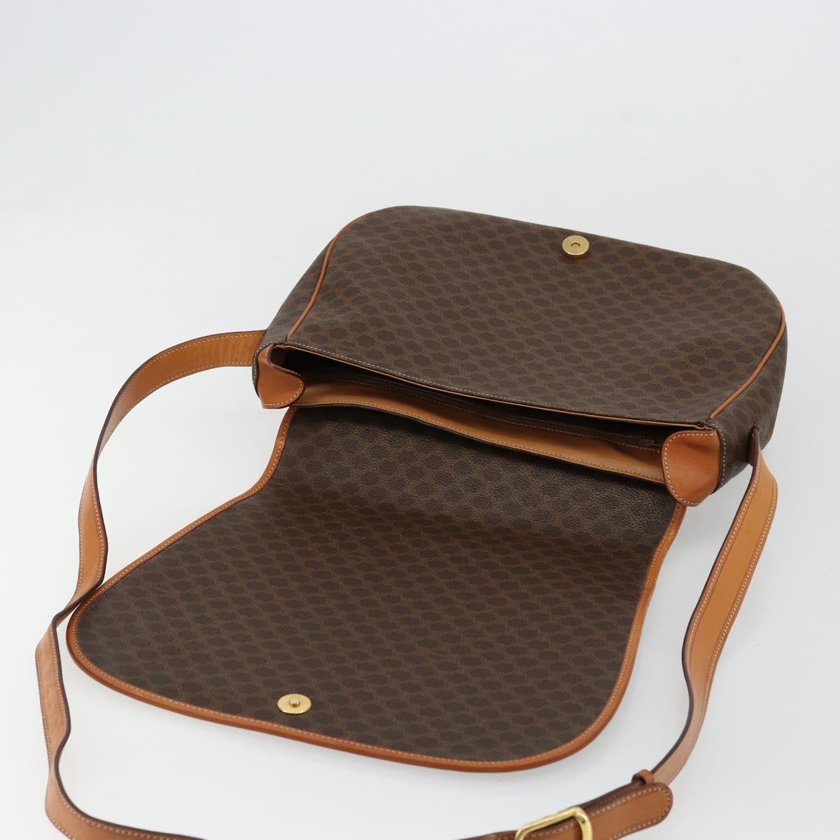CELINE Macadam Canvas Shoulder Bag PVC Leather Brown Gold Auth ki6634A