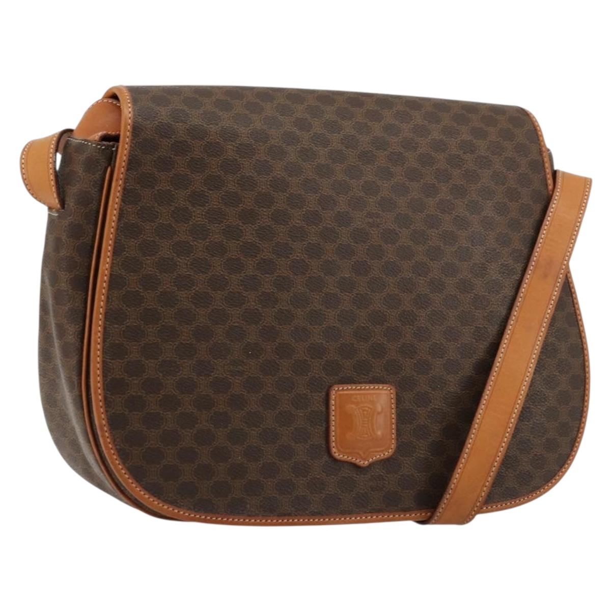 CELINE Macadam Canvas Shoulder Bag PVC Leather Brown Gold Auth ki6634A