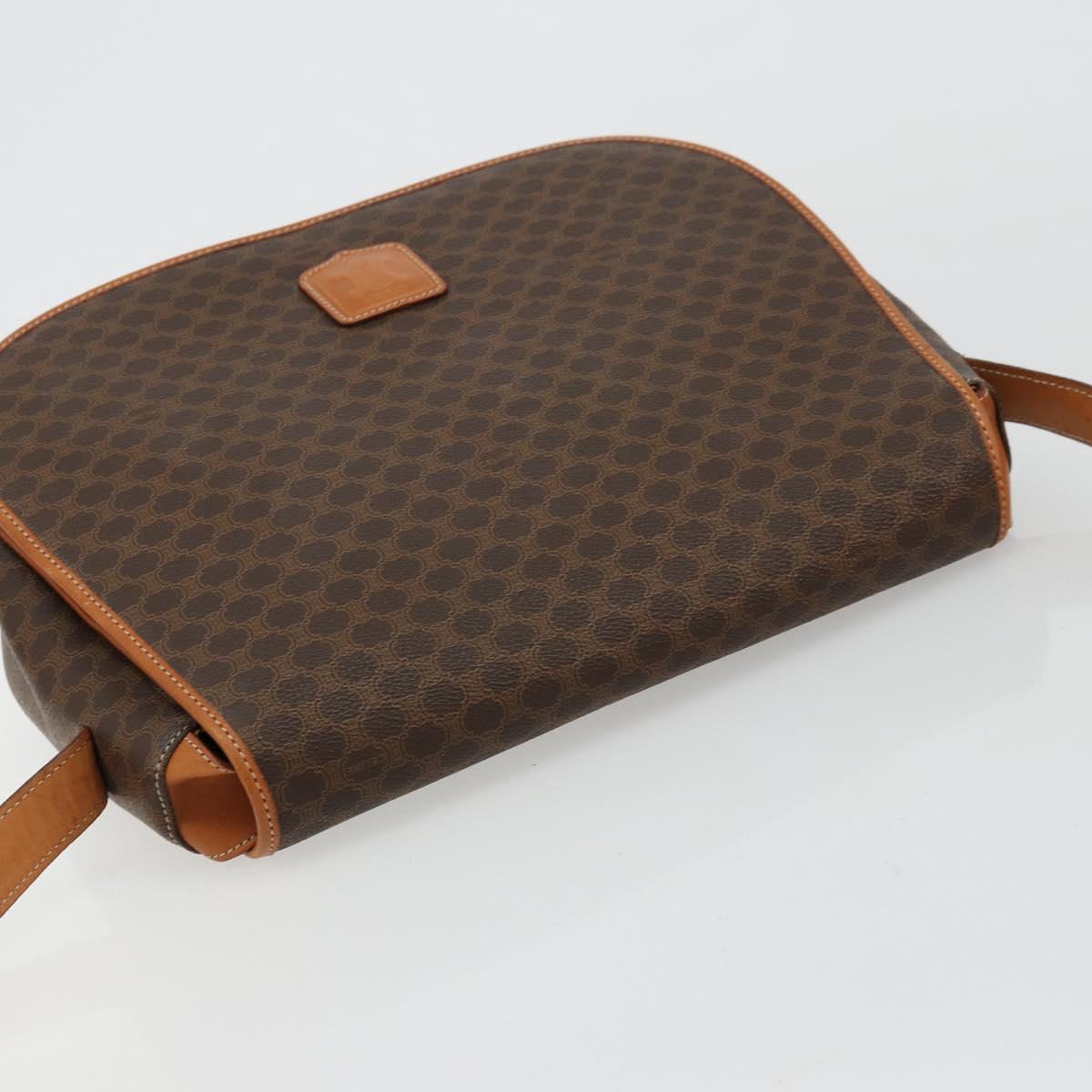 CELINE Macadam Canvas Shoulder Bag PVC Leather Brown Gold Auth ki6634A
