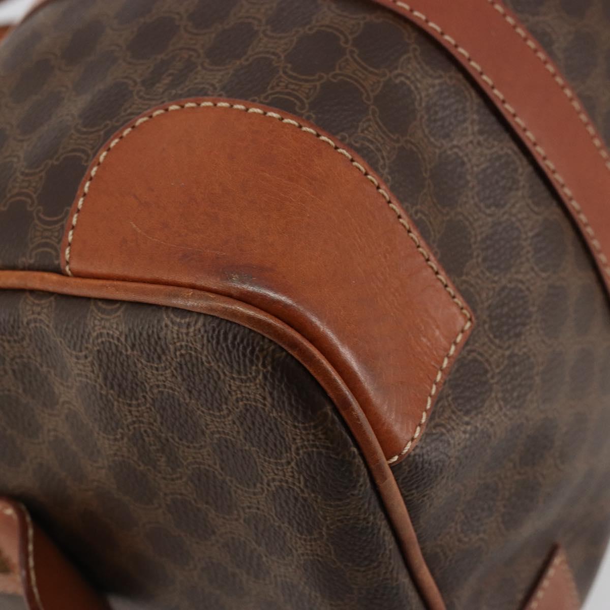 CELINE Macadam Canvas Boston Bag PVC Leather Brown Gold Auth ki6639A