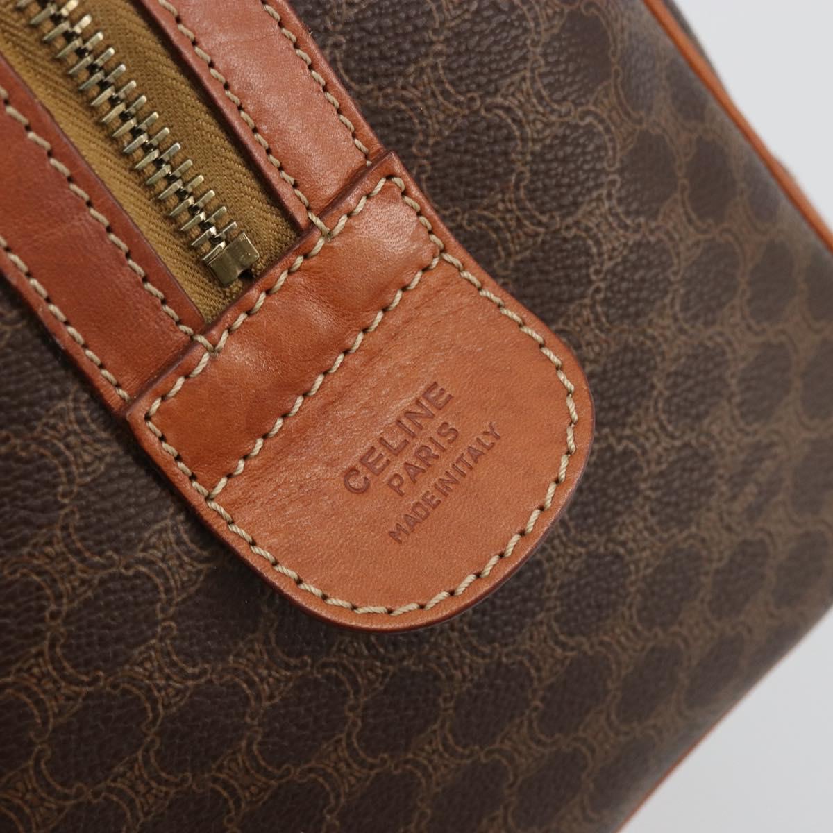 CELINE Macadam Canvas Boston Bag PVC Leather Brown Gold Auth ki6639A